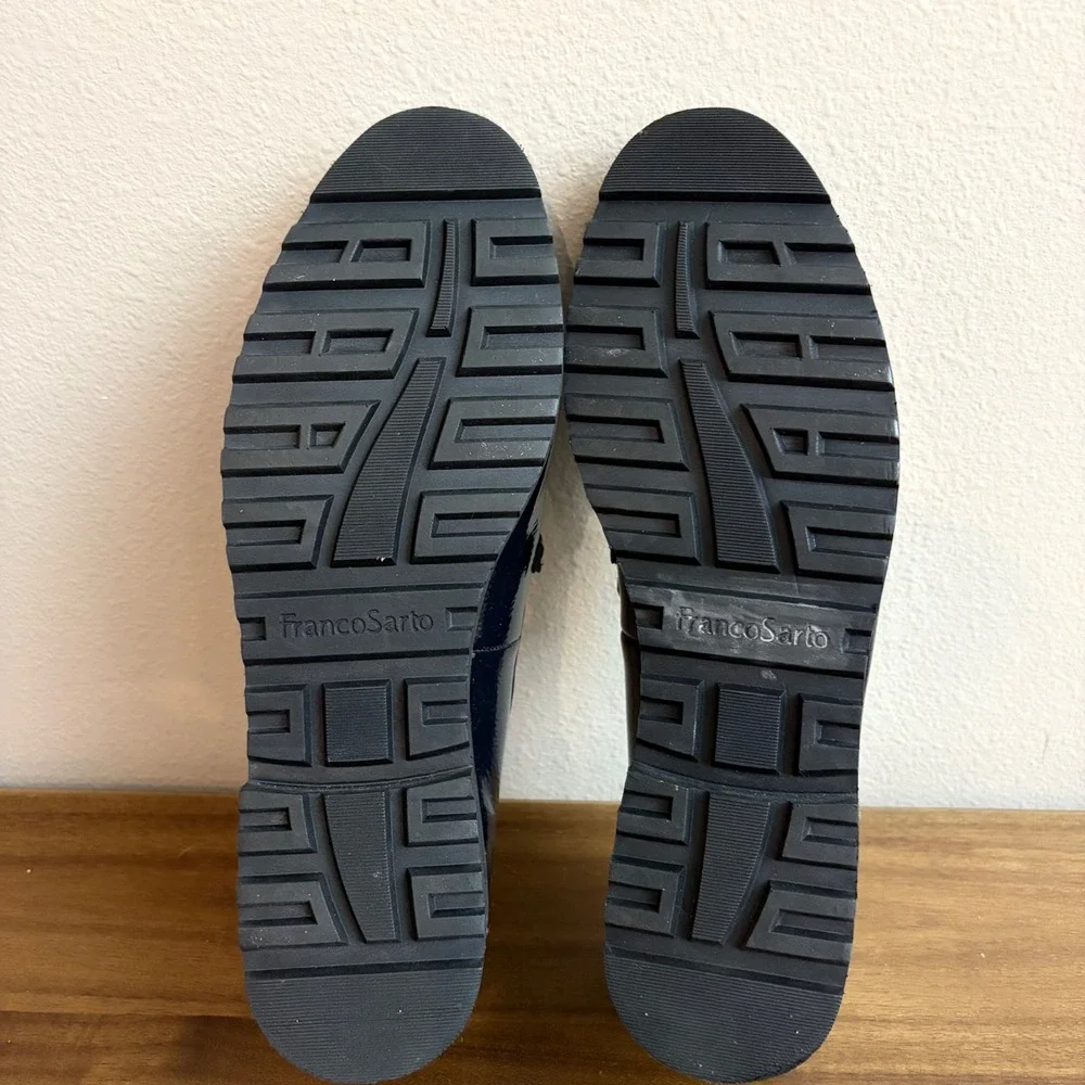 Franco Sarto Cason Loafers Size 11 Navy Blue Patent Horse Bit Lug Dark Academia